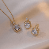 Elegant Zircon Three-Piece Jewelry Set: Earrings, Ring, Necklace for Women