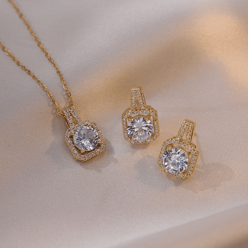 Elegant Zircon Three-Piece Jewelry Set: Earrings, Ring, Necklace for Women