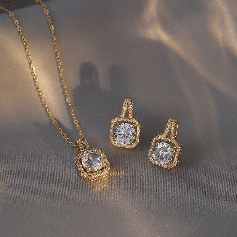Elegant Zircon Three-Piece Jewelry Set: Earrings, Ring, Necklace for Women