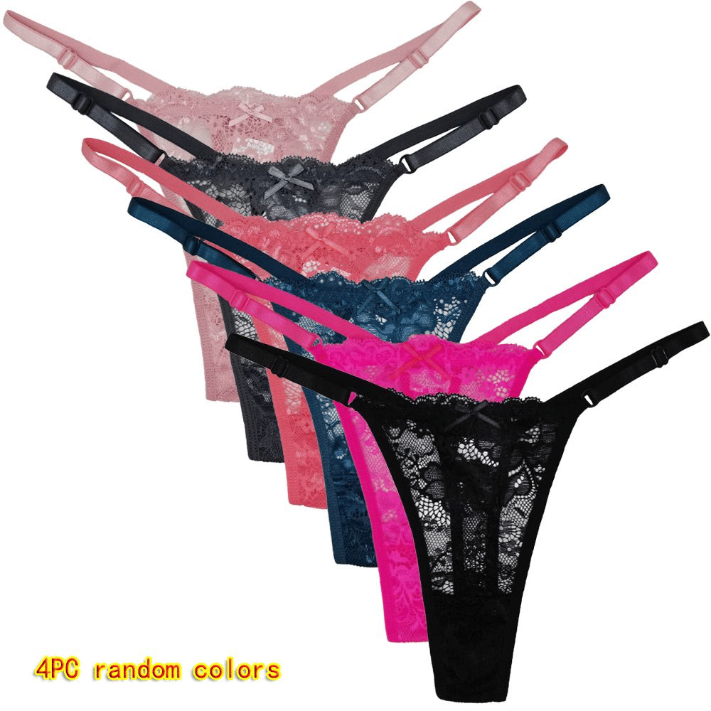 Thor Women's 4-Pack Low-Rise Thong Panties - Invisible, Soft Nylon Lace Briefs