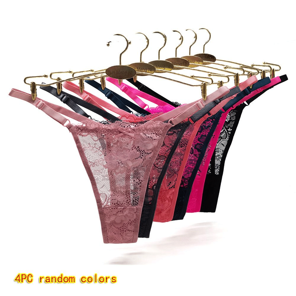 Thor Women's 4-Pack Low-Rise Thong Panties - Invisible, Soft Nylon Lace Briefs