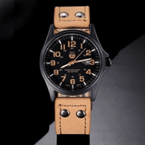 Men's Quartz Sports Watch with Leather Strap and Date Calendar