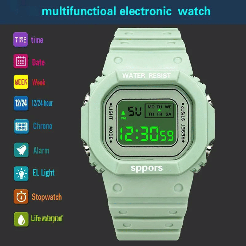 Durable Square Digital LED Electronic Sport Watch for All Ages