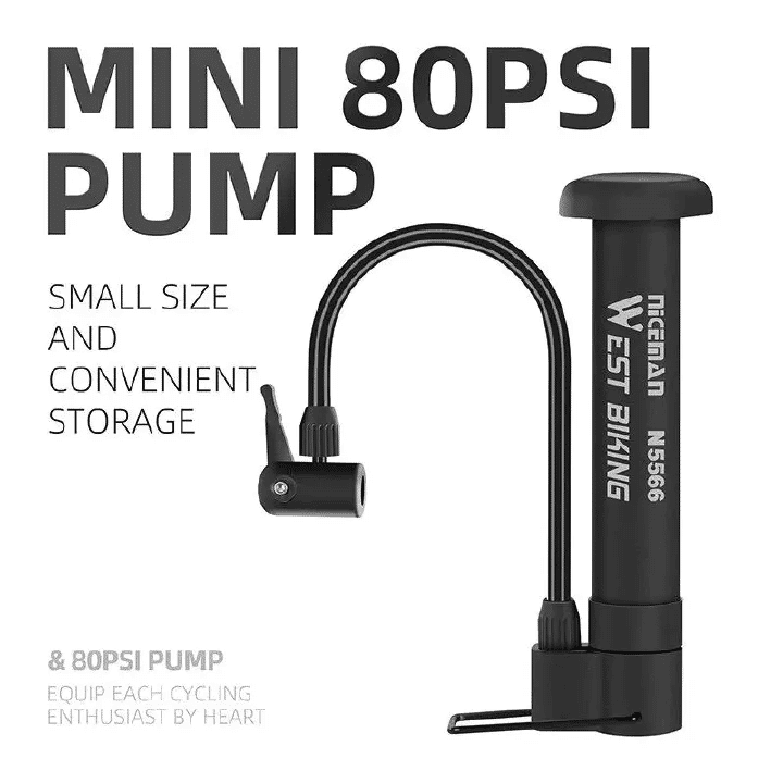 West Biking MTB Bicycle Pump 80 PSI Manual Air Inflator Black