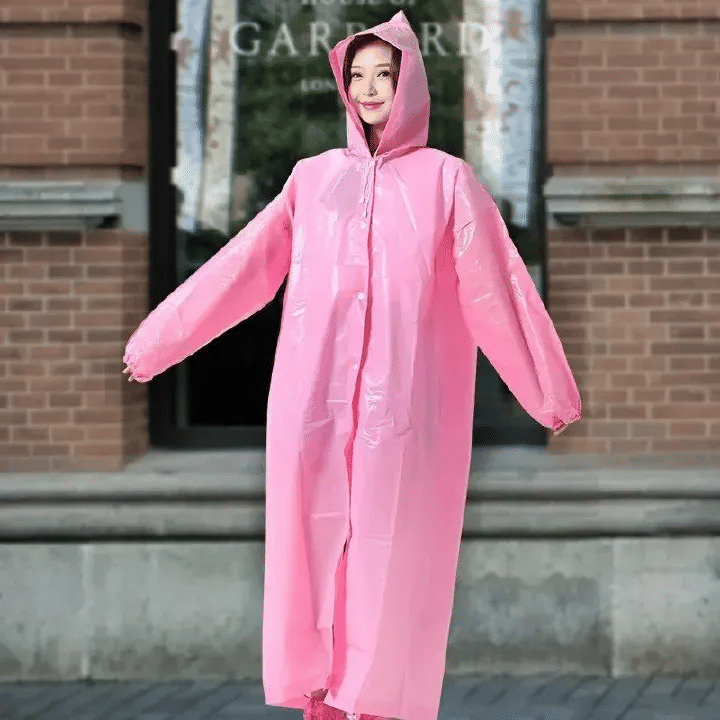 Non-Disposable Thickened Frosted Waterproof Hiking Raincoat for Men Women Children Black