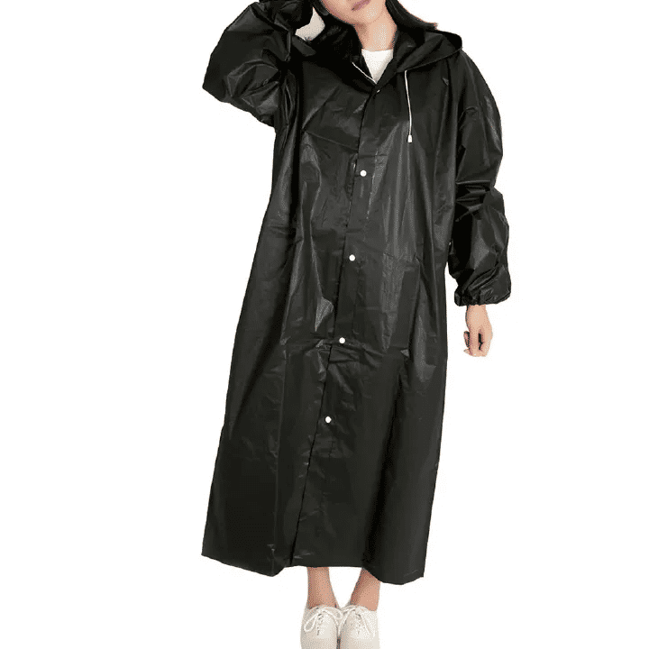 Non-Disposable Thickened Frosted Waterproof Hiking Raincoat for Men Women Children Black