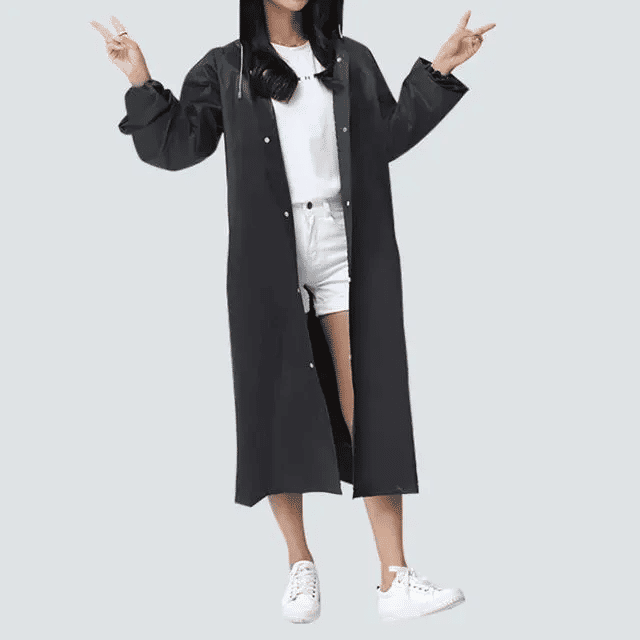 Non-Disposable Thickened Frosted Waterproof Hiking Raincoat for Men Women Children Black
