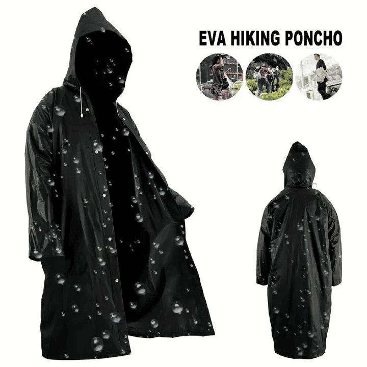 Non-Disposable Thickened Frosted Waterproof Hiking Raincoat for Men Women Children Black