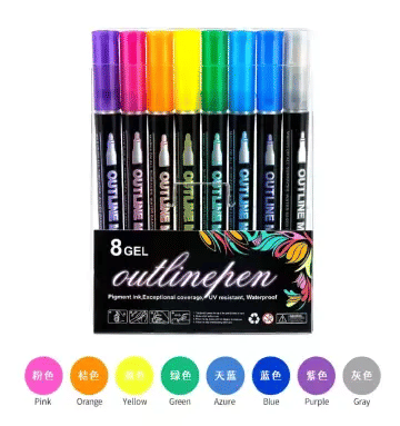 Double-Line Outline Pen 8-Piece Metal Color Marker Set for DIY Handbook Multi