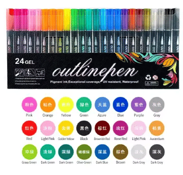 Double-Line Outline Pen 8-Piece Metal Color Marker Set for DIY Handbook Multi