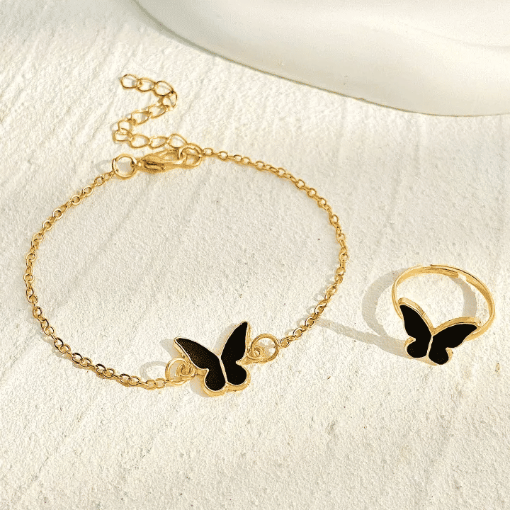UPHUI 5-Piece Women's Butterfly Jewelry Set: Earrings, Necklace, Bracelet, Rings