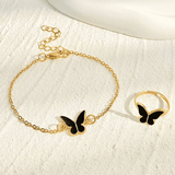 UPHUI 5-Piece Women's Butterfly Jewelry Set: Earrings, Necklace, Bracelet, Rings