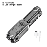 4 Mode LED Flashlight Telescopic Zoom Tactical Torch USB Rechargeable 800LM Camping Spotlight