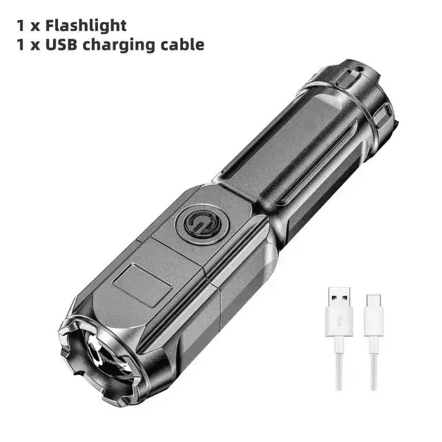4 Mode LED Flashlight Telescopic Zoom Tactical Torch USB Rechargeable 800LM Camping Spotlight