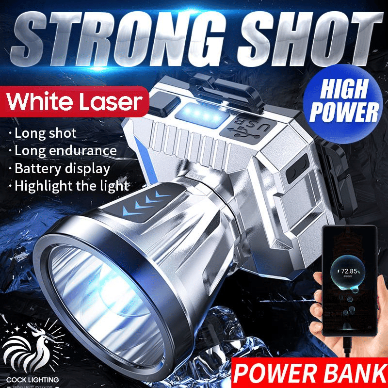 Powerful Rechargeable LED Headlamp: White Laser, 3 Modes, IPX6 Waterproof Outdoor