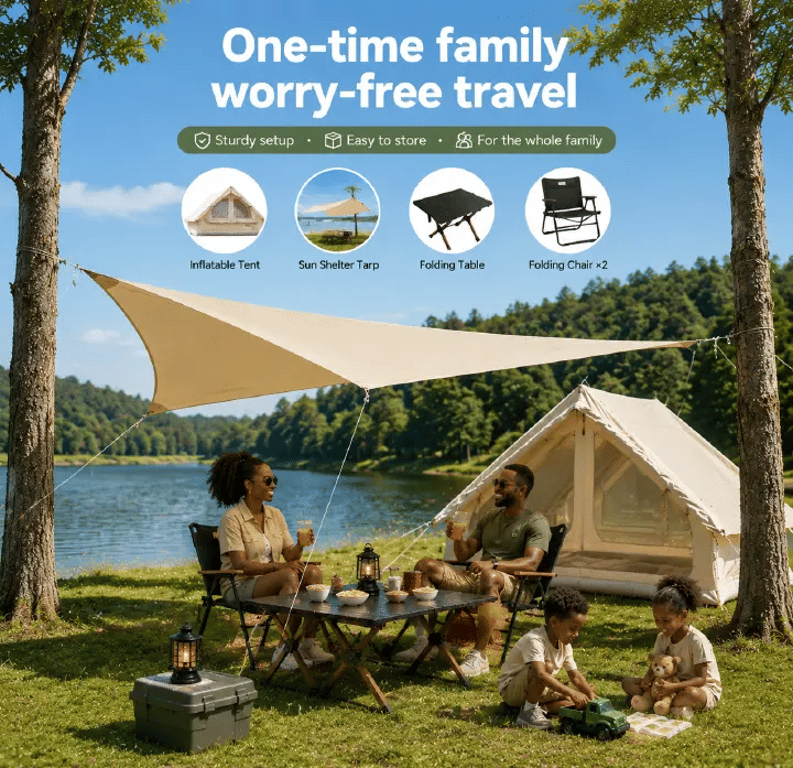 Inflatable Camping Tent 2 Room Luxury Set With Table Chairs Rain Tarp