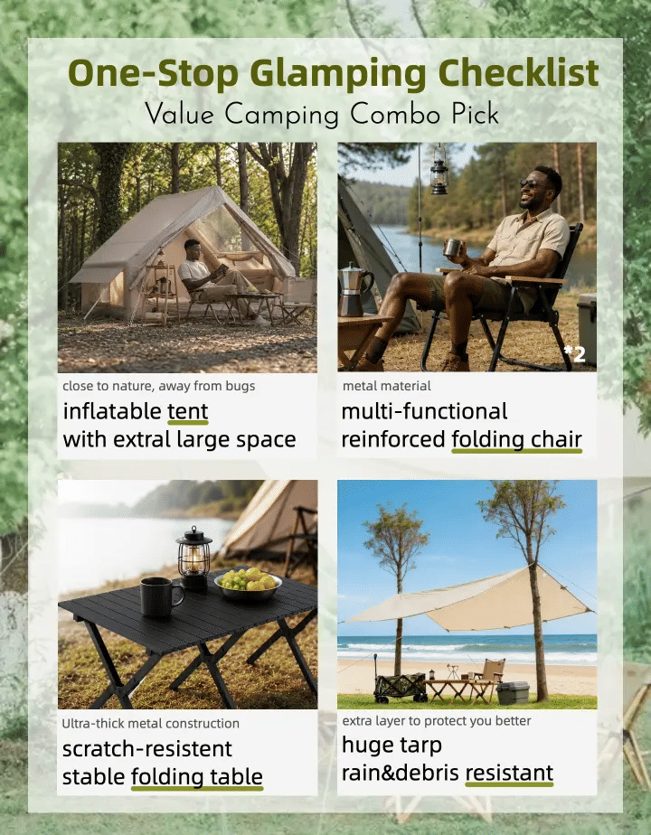 Inflatable Camping Tent 2 Room Luxury Set With Table Chairs Rain Tarp