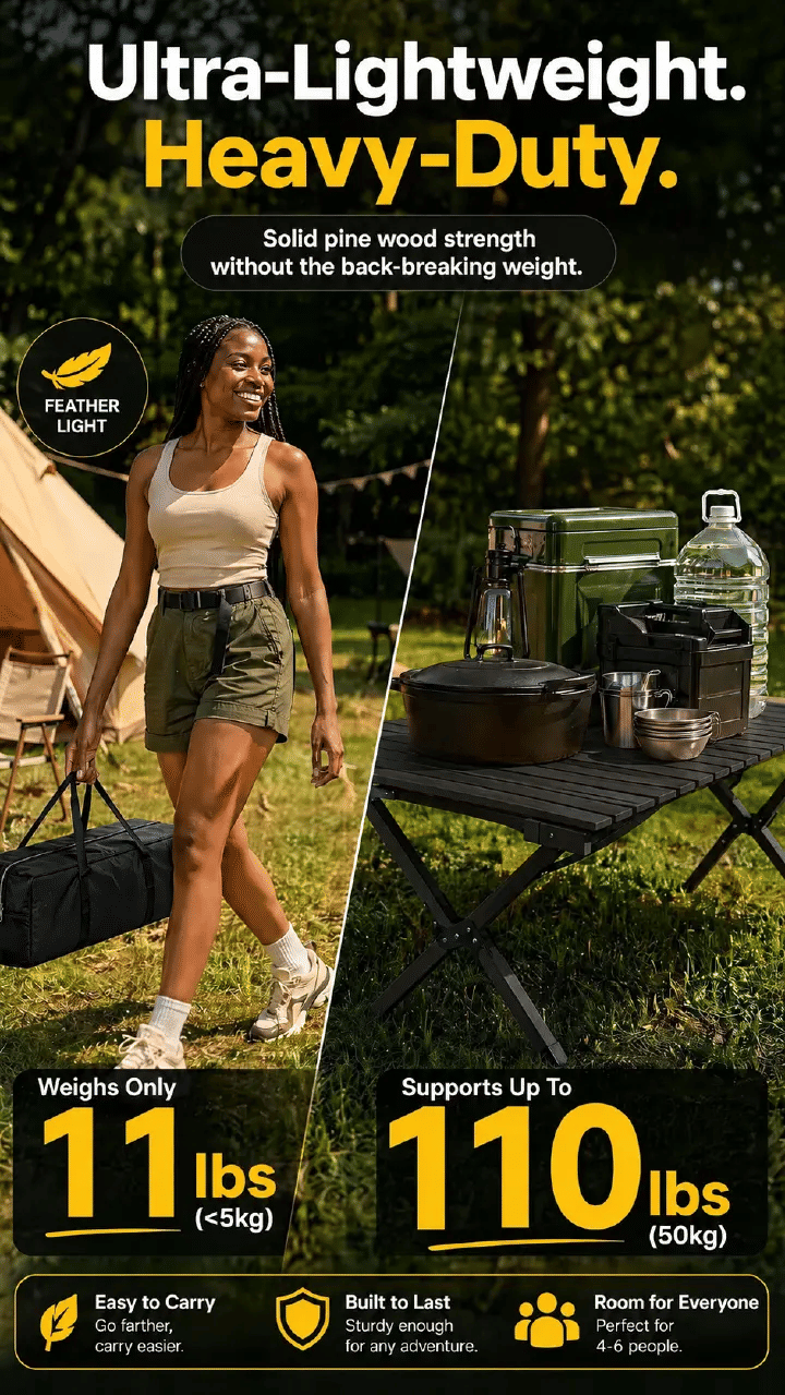 Portable Aluminum Folding Picnic Table 120cm Lightweight Camping Garden