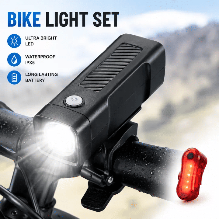 USB Rechargeable Bike Headlight Taillight Set High Brightness LED for Road Mountain