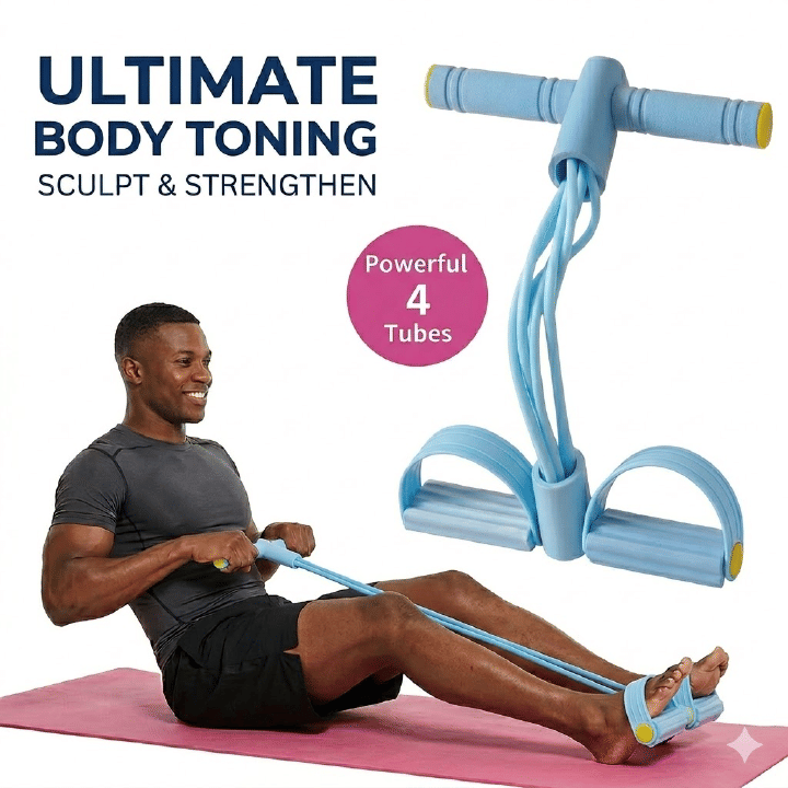 4 Tube Pedal Ankle Puller Sit Up Leg Stretch Rope Exercise Resistance Bands with Handles Yoga Strap Bodybuilding Fitness Equipment