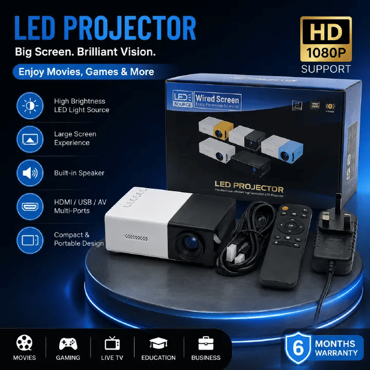 Mini Portable LED LCD Projector 1080P WiFi HDMI USB AV SD