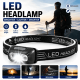 Portable LED Sensor Mini Headlamp USB Rechargeable Built-in Battery for Outdoor Camping Black