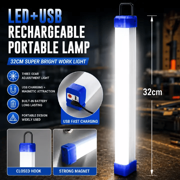 32cm Compact LED Lantern Rechargeable USB Camping Emergency High Brightness Magnetic Base