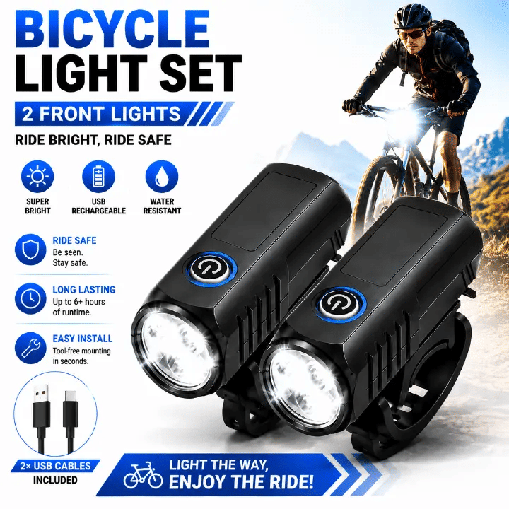 LED USB Rechargeable Bike Headlight And Taillight Set Handlebar Mount High Brightness For Night Riding