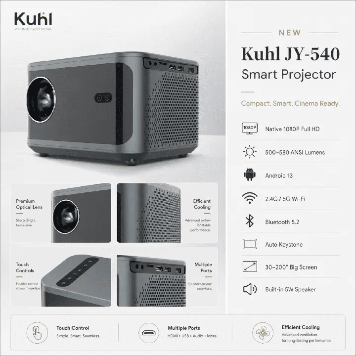 JY-540 Android 13 LED Projector 1080P Full HD WiFi 5G Auto Keystone