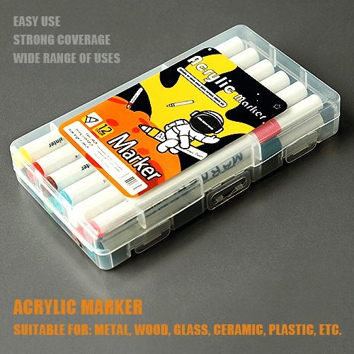 Kids Acrylic Paint Marker Pens Set 12 Colors Waterproof Art Markers for Rock Ceramic Glass Wood