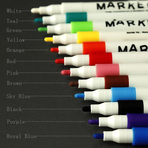 Kids Acrylic Paint Marker Pens Set 12 Colors Waterproof Art Markers for Rock Ceramic Glass Wood
