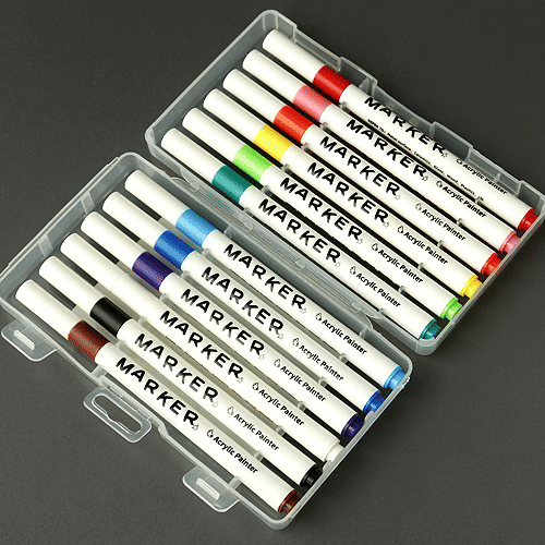 Kids Acrylic Paint Marker Pens Set 12 Colors Waterproof Art Markers for Rock Ceramic Glass Wood