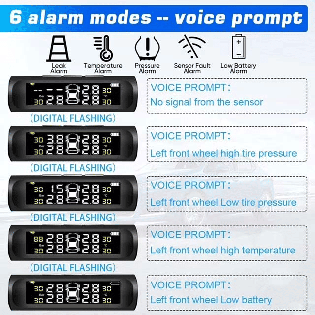Generic Wireless Solar TPMS with 4 External Sensors and LCD Display