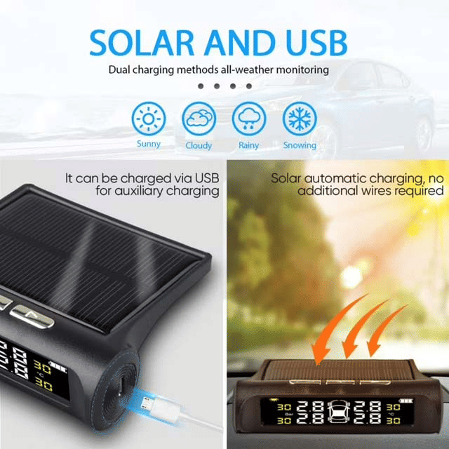 Generic Wireless Solar TPMS with 4 External Sensors and LCD Display