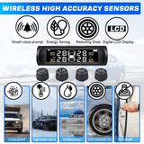 Wireless Solar Tire Pressure Monitoring System 4 Sensors LCD Display