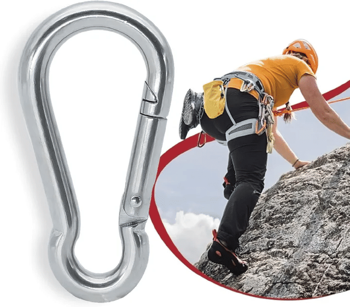 4" Galvanized Safety Climbing Buckle Carabiner with Spring Hook for Key Chain Camping Hiking Travel Fishing Hammocks Awnings Swings Punching Bags Backpacks