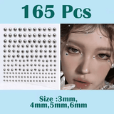 165 Pcs Silver Self Adhesive Faux Diamond Crystal Rhinestone Stickers Fake Nose Stud Non Piercing Eye Ear Face Body Jewelry for Women Acrylic Lip Nail Decoration