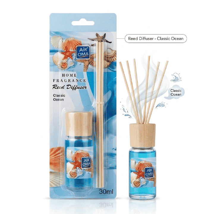 Air Oma Ocean Reed Diffuser 30ml 6 Rattan Sticks Room Refreshing Scent