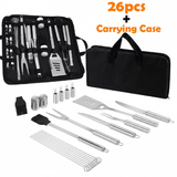 27-Piece Barbecue Grill Utensils Set Stainless Steel BBQ Tools with Storage Bag Spatula Fork Tongs Knife Brush Skewers Meat Claws for Outdoor Camping