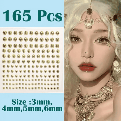 165 Pcs Gold Self Adhesive Faux Diamond Nose Stud Rhinestone Stickers Non Piercing Eye Ear Face Body Jewelry for Women Acrylic Crystal Lip Facial Nail