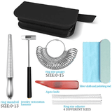 11-Piece Ring Sizing Mandrel Set with Rubber Hammer Polishing Cloth Agate Knife Adjusters and Zipper Storage Case for Jewelry Making