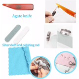 11-Piece Ring Sizing Mandrel Set with Rubber Hammer Polishing Cloth Agate Knife Adjusters and Zipper Storage Case for Jewelry Making