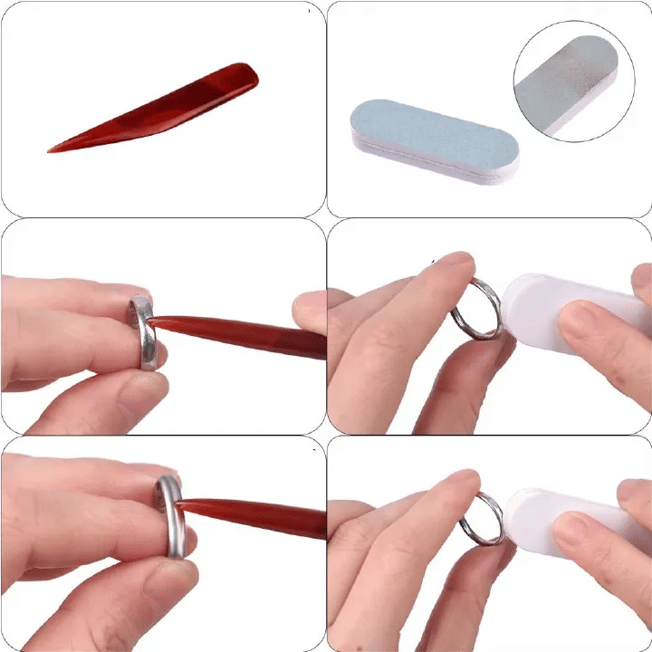 11-Piece Ring Sizing Mandrel Set with Rubber Hammer Polishing Cloth Agate Knife Adjusters and Zipper Storage Case for Jewelry Making