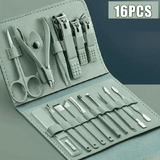 16-Piece Professional Stainless Steel Nail Care Tools Luxurious Grooming Kit with Travel Case Manicure Pedicure Set