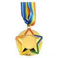 Five Star Gold Medal With Color Ribbon Blank Competition Souvenir 1 Piece