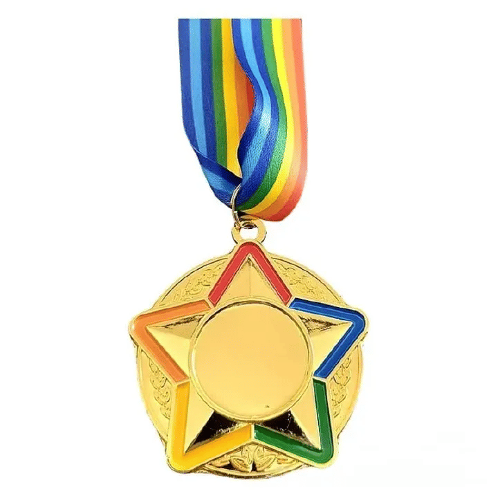 Five Star Gold Medal With Color Ribbon Blank Competition Souvenir 1 Piece