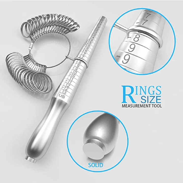 11-Piece Ring Sizing Mandrel Set with Rubber Hammer Polishing Cloth Agate Knife Adjusters and Zipper Storage Case for Jewelry Making