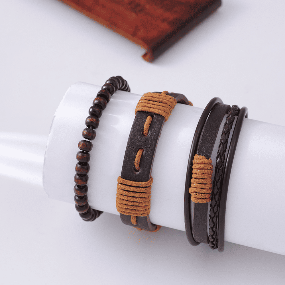 4-in-1 Men's Quartz Watch Set with 3 Stylish Bracelets
