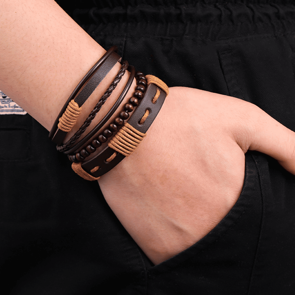 4-in-1 Men's Quartz Watch Set with 3 Stylish Bracelets