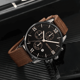 4-in-1 Men's Watch Set Quartz Business Casual Round Pointer Calendar Canvas Band Bracelet Accessories